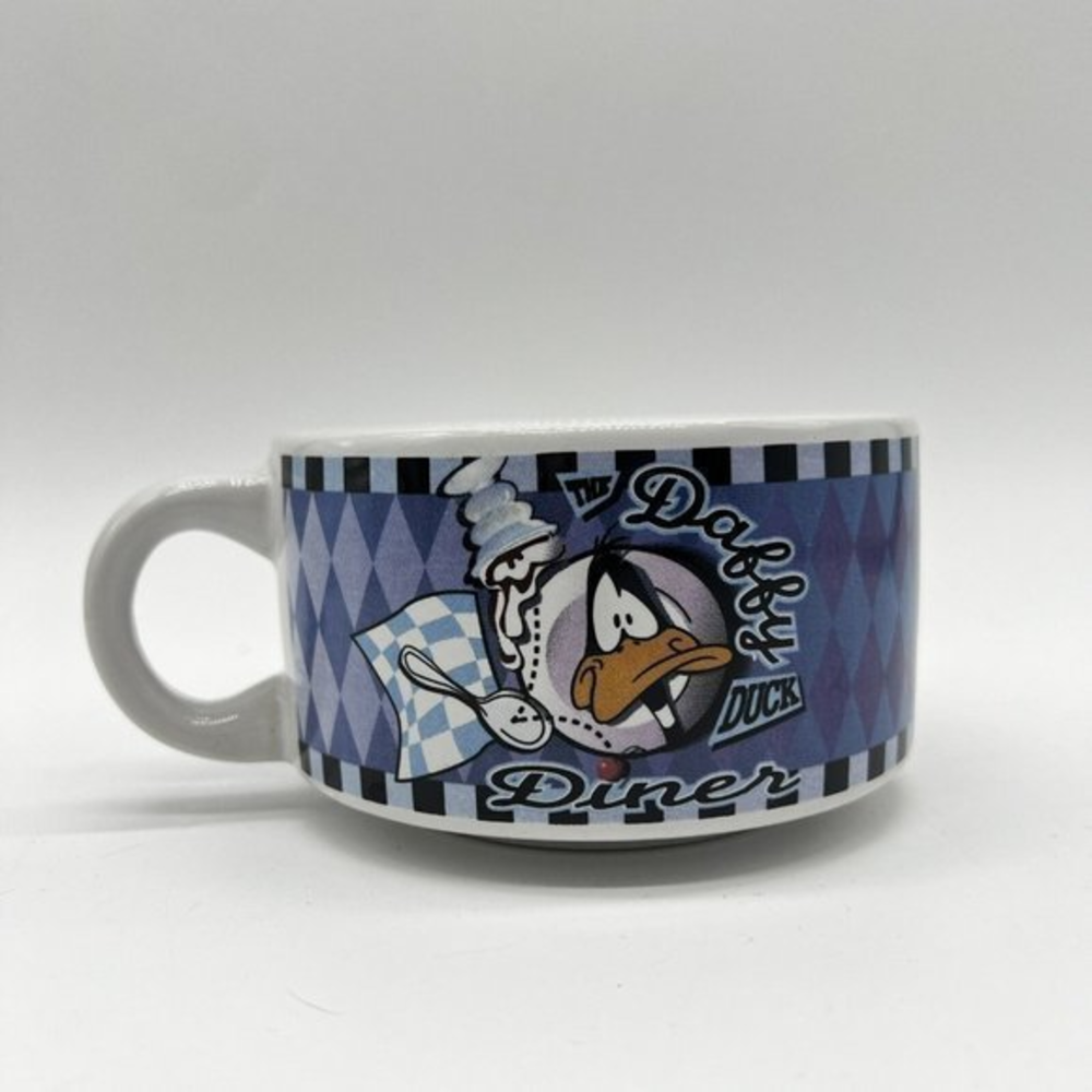 Daffy Duck  Diner Vintage Wide Coffee Soup Mug 1998‎ Warner Bros Menu C Handle